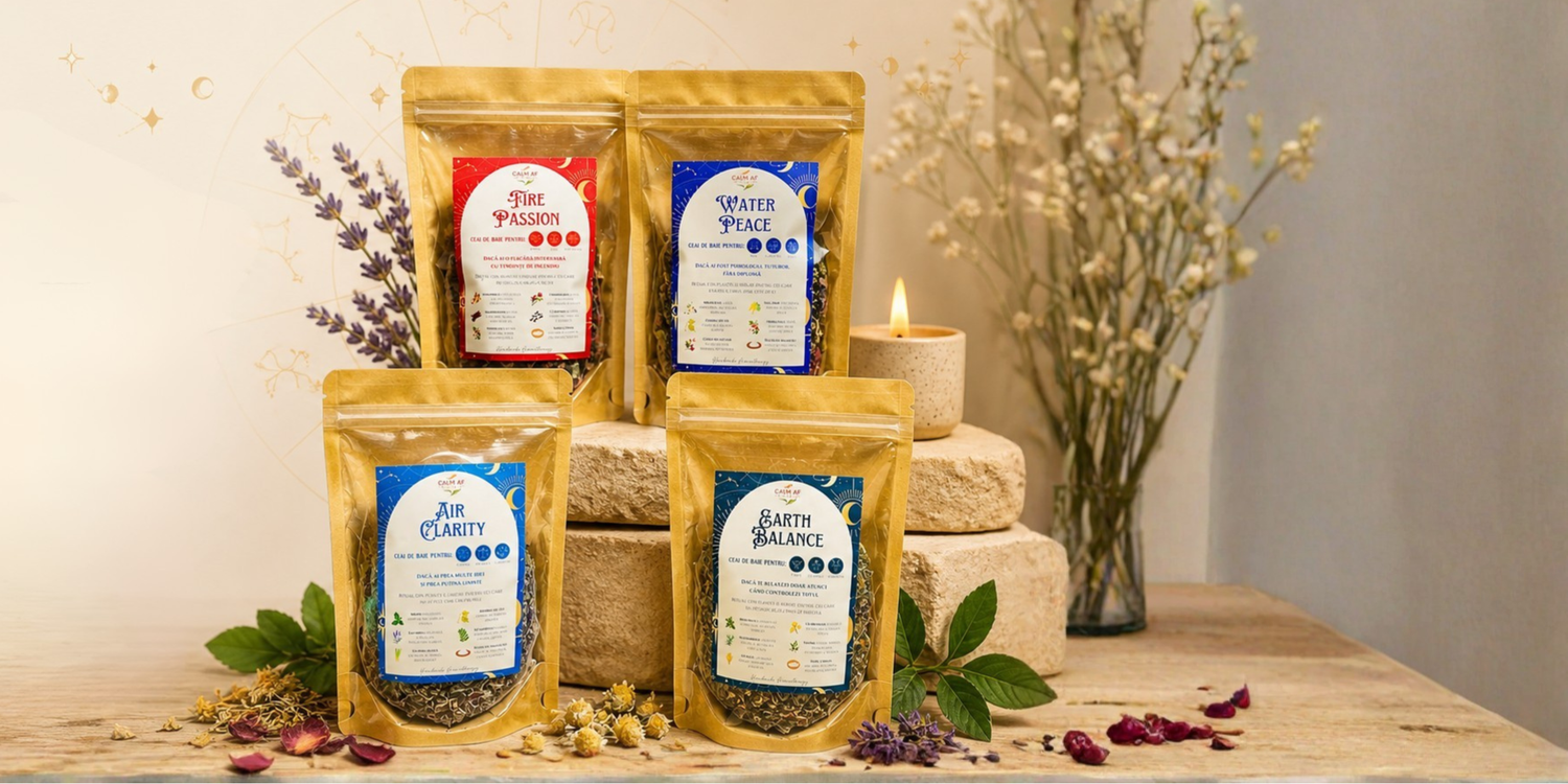Ceai de baie pentru zodii, cu plante, sare de baie, fulgi de magneziu si uleiuri esentiale